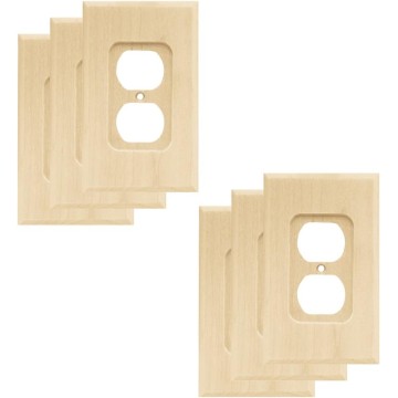 Wood Square (6-Pack) Outlet Covers Unfinished Wood 1-Gang Wall Plate Single Duplex Electrical Outlet Covers W10397V-UN-R