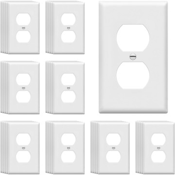 Duplex Receptacle Outlet Wall Plate, Gloss Finish, Size 1-Gang 4.50" x 2.76", Unbreakable Polycarbonate Thermoplastic, UL Listed, 8821-W-40PCS, White (40 Pack)