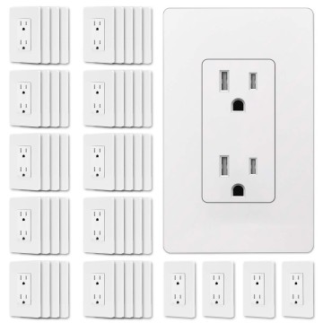 15 Amp Decorator Recetpacle Outlet, 50 Pack Tamper Resistant Standard Electrical Wall Outlet, 15A/125V, Decor Screwless Wallplate Included, UL Listed, White