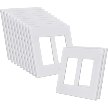 2-Gang Decorator Screwless Wall Plates, 12 Pack Child Safe Switch Plate Covers, Double Receptacle Outlet Cover, Standard Size 4.68”X 4.72”, Impact Resistant, Glossy White