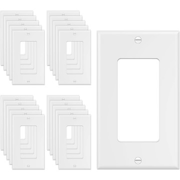 20-Pack 1-Gang Wall Plate Decorator Switch Cover Receptacle Outlet Cover Plates for Light Switches, Dimmers, GFCI, Receptacle, USB Outlet, White