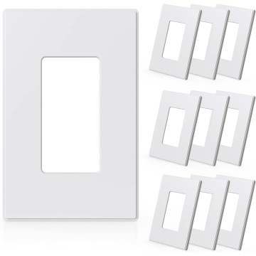 1-Gang Screwless Decorative Wall Plates, Mid-Size Unbreakable Thermoplastic Faceplate Cover for Decorator Receptacle Outlet Switch, UL Listed (10 Pack, Matte White)