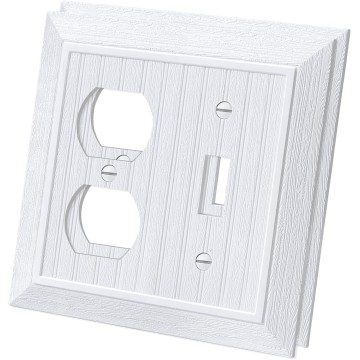 (2 Pack) Classic Beadboard Duplex/Toggle Combination Switch Wall Plate, Vintage Outlet Covers, Retro Wood Grain Design Switch Plates, Impact Resistant, Standard Size 4.95”X 4.87”, White