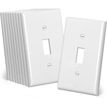 Mid-Size Light Switch Cover Plate, 10 Pack Toggle Switch Plate Covers, 1-Gang Electrical Wall Plates, Midway Size 3.18” x 5”, Impact Resistant, Gloss Finish, White