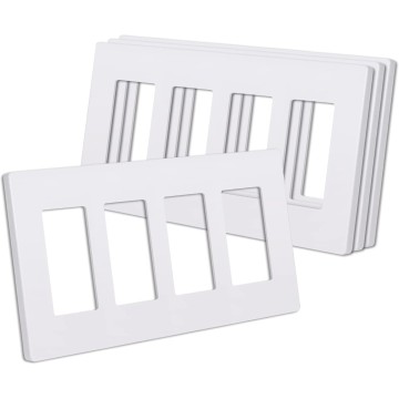 4-Gang Matte White Decorator Screwless Wall Plates, 4 Pack Child Safe Light Switch Covers, Standard Size 4.68” X 8.34”, Scratch and Impact Resistant, Hidden Screws, Polycarbonate