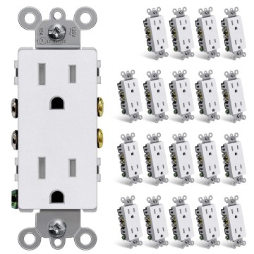 (20 Pack) 15 Amp Matte White Decorator Wall Receptacle Outlet, Child-Safe Tamper Resistant Standard Electrical Outlets, 15A/125V, UL Listed