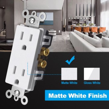 (20 Pack) 15 Amp Matte White Decorator Wall Receptacle Outlet, Child-Safe Tamper Resistant Standard Electrical Outlets, 15A/125V, UL Listed