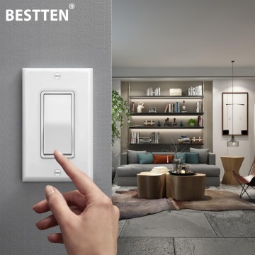 [10 Pack] 4-Way Decorator Wall Light Switch with Wallplates, 15A 120/277V, On/Off Paddle Rocker Interrupter, Self-Grounding, UL Listed, White