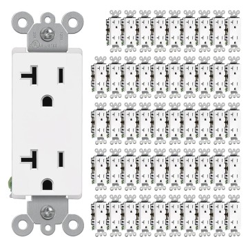 20 Amp Decorator Wall Receptacle, Decor Electrical Outlets, 20A/125V, Residential and Commercial Use, Non-Tamper-Resistant, UL Listed, White, 50 Pack