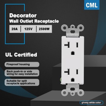 20 Amp Decorator Wall Receptacle, Decor Electrical Outlets, 20A/125V, Residential and Commercial Use, Non-Tamper-Resistant, UL Listed, White, 50 Pack