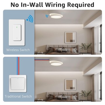 6PK Wireless Lights Switch and Receiver Kit, Wall Mounted Light Switch, Wireless Light Switch, Buckle Design & Removable, No Wiring, Programmable 1300ft Remote Control Lighting LED Light Lamp